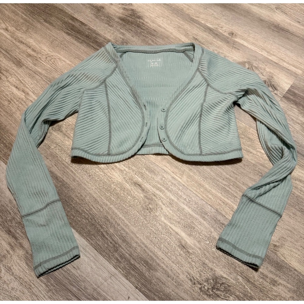 Urban Outfitters Out From Under Cropped Cardigan Ribbed Button Front Mint Green